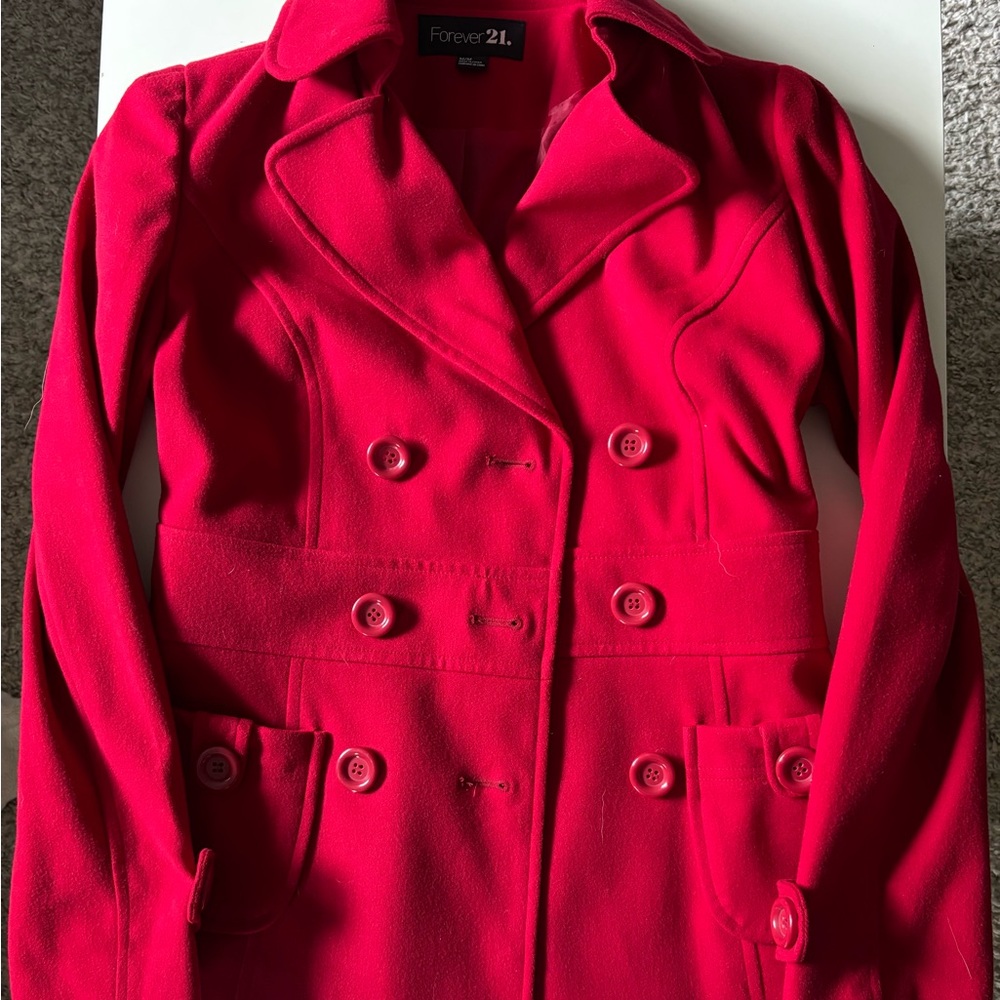 Forever 21 Red Peacoat with Notched Lapel